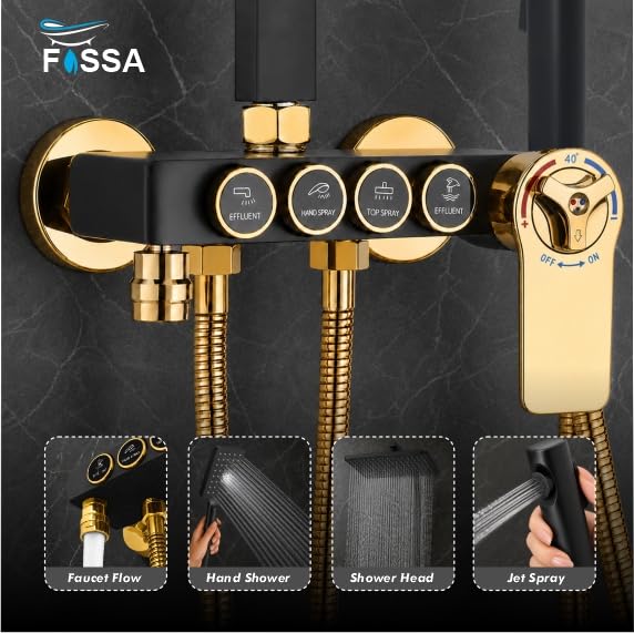 Fossa Aspire Shower Black Gold Wall Mounted 4-Function Brass