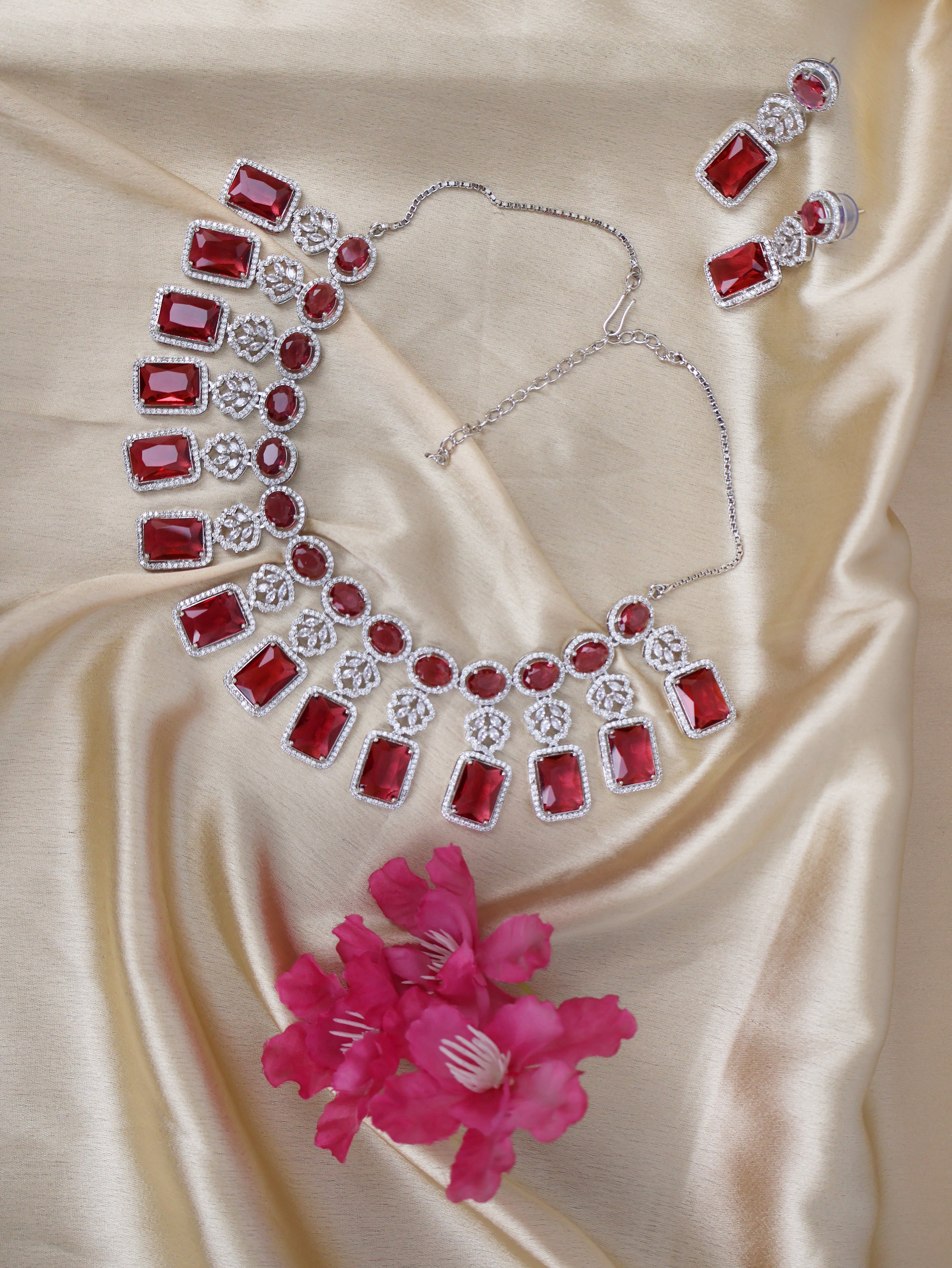 Silver Plated AD Necklace Sets
