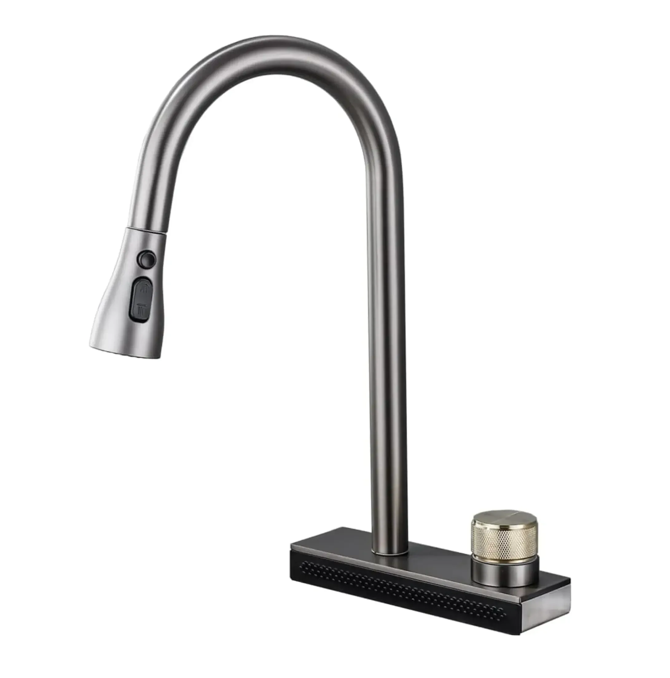 Rainfall Pull Out Four-Flow 360° Hot & Cold Stainless Steel Kitchen Mixer Faucet Black Grey