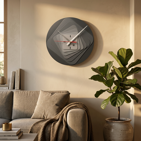 Modern 7-Layer Grey Wooden Wall Clock,