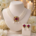 Traditional Purple Stone Pearl Choker Necklace Set.