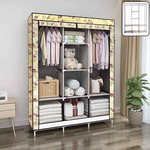 8 Compartment Portable Fabric Wardrobe Closet with Hanging Rods & Storage Shelves