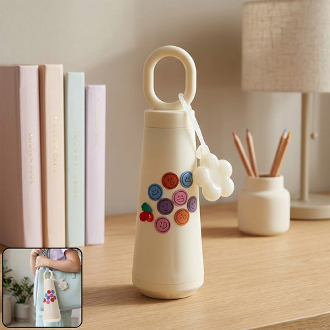 500ml Portable Glass Water Bottle With Smile & Cherry Design