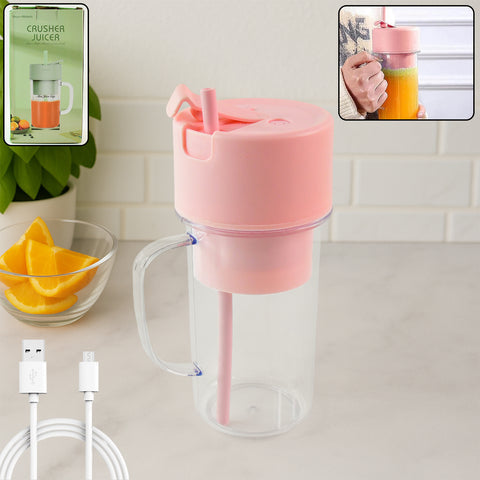 Portable USB Rechargeable Juicer With Handle & Straw - 420ml