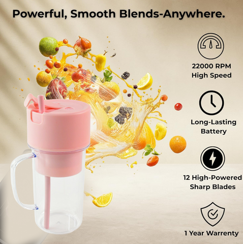 Portable USB Rechargeable Juicer With Handle & Straw - 420ml