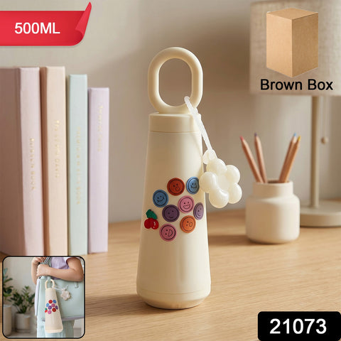 500ml Portable Glass Water Bottle With Smile & Cherry Design