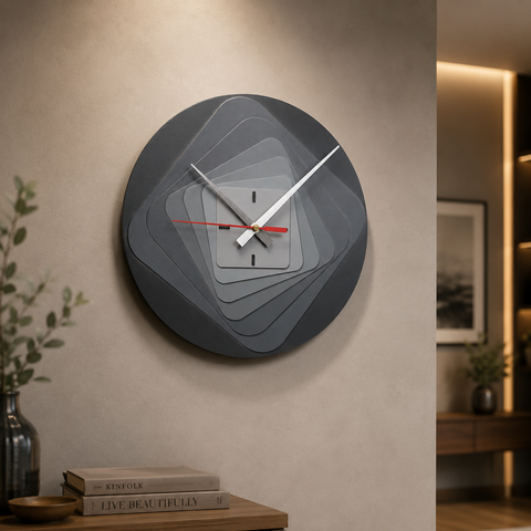 Modern 7-Layer Grey Wooden Wall Clock,