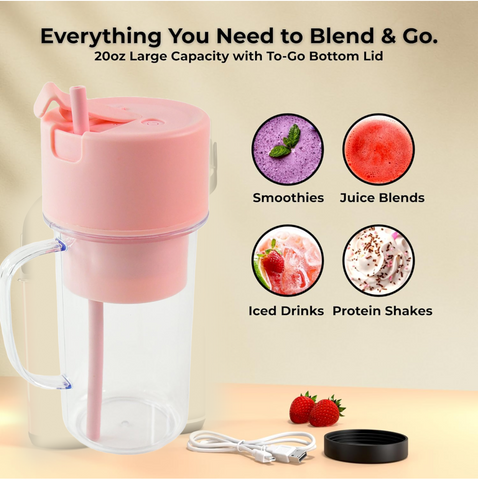 Portable USB Rechargeable Juicer With Handle & Straw - 420ml