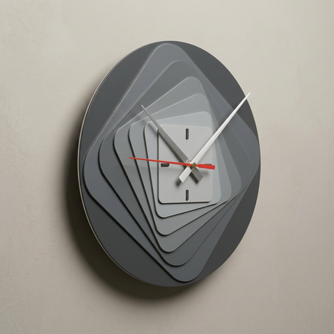 Modern 7-Layer Grey Wooden Wall Clock,