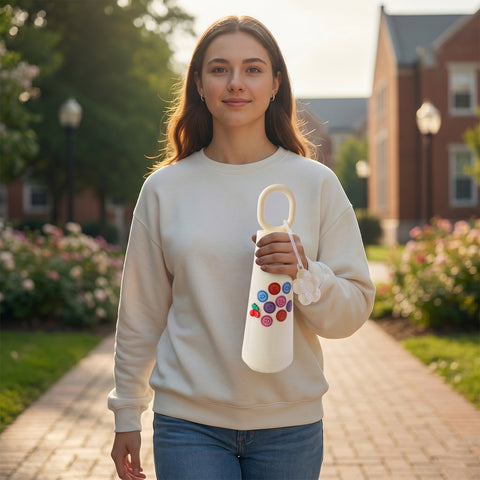 500ml Portable Glass Water Bottle With Smile & Cherry Design