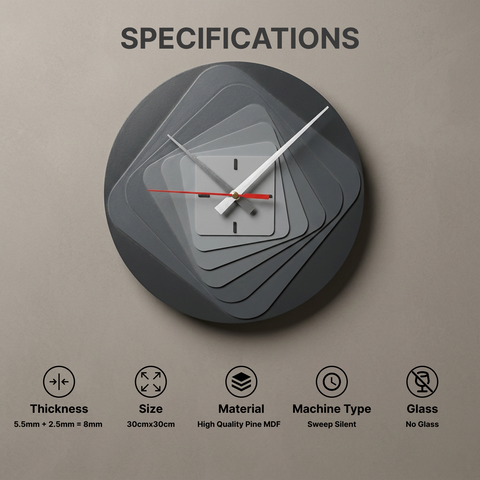 Modern 7-Layer Grey Wooden Wall Clock,