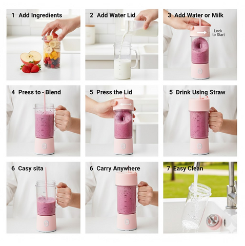 Portable USB Rechargeable Juicer With Handle & Straw - 420ml