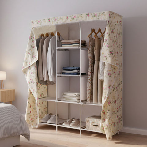 8 Compartment Portable Fabric Wardrobe Closet with Hanging Rods & Storage Shelves
