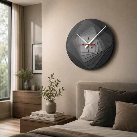 Modern 7-Layer Grey Wooden Wall Clock,