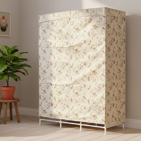 8 Compartment Portable Fabric Wardrobe Closet with Hanging Rods & Storage Shelves