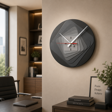 Modern 7-Layer Grey Wooden Wall Clock,