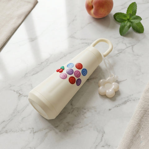 500ml Portable Glass Water Bottle With Smile & Cherry Design
