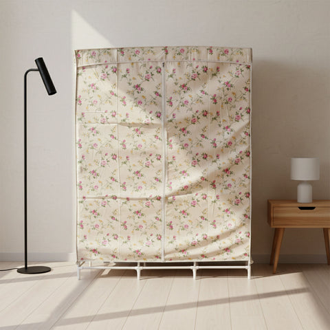 8 Compartment Portable Fabric Wardrobe Closet with Hanging Rods & Storage Shelves