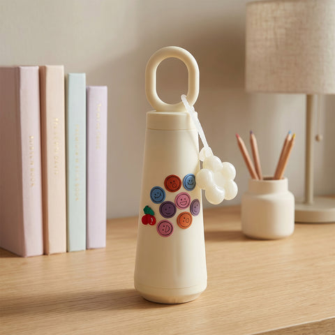 500ml Portable Glass Water Bottle With Smile & Cherry Design